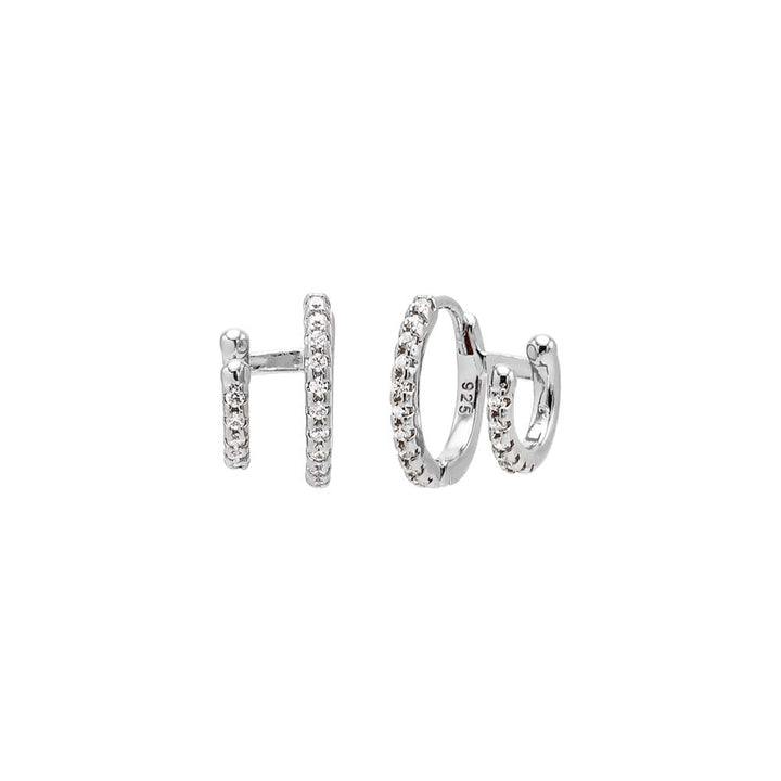 Silver CZ Pave Double Huggie Earring - Adina Eden's Jewels