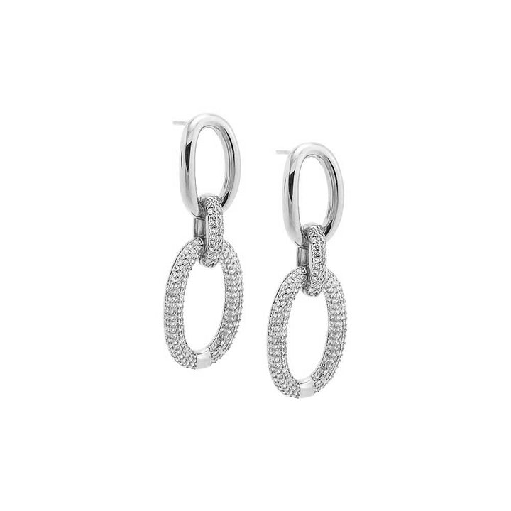 Silver Solid/Pave Open Circle Drop Stud Earring - Adina Eden's Jewels