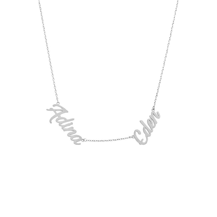Silver Solid Script Double Nameplate Necklace - Adina Eden's Jewels