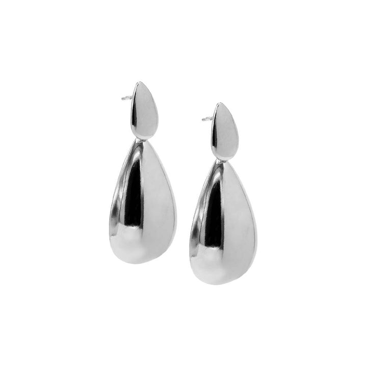 Silver / Pair Solid Chunky Double Teardrop Drop Stud Earring - Adina Eden's Jewels