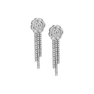Silver Pavé Fancy Flower Drop Fringe Stud Earring - Adina Eden's Jewels