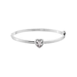 Silver Colored Heart Shape Bezel Bangle - Adina Eden's Jewels