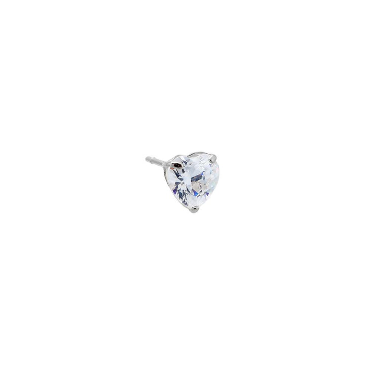 14K White Gold / Single CZ Heart Stud Earring 14K - Adina Eden's Jewels
