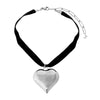 Silver / 40MM Large Puffy Chunky Heart Necklace Black Velvet Choker - Adina Eden's Jewels