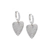 Silver Pave Elongated Puffy Dangling Heart Huggie Earring - Adina Eden's Jewels