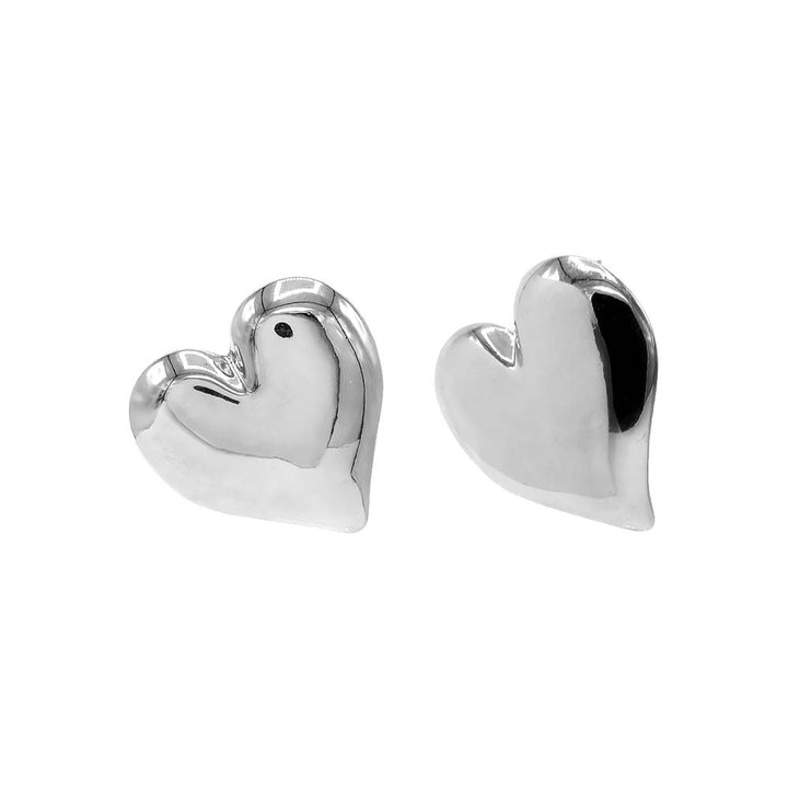 Silver Puffy Chunky Heart Stud Earring - Adina Eden's Jewels