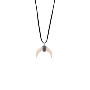 Black Onyx CZ & MOP Cowhorn Charm Necklace - Adina Eden's Jewels
