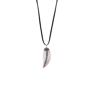 Black Onyx CZ & Pearl Lined Feather Charm Necklace - Adina Eden's Jewels
