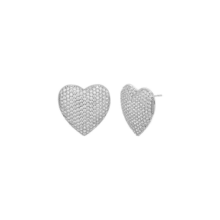 Silver Pavé XL 3D Heart Stud Earring - Adina Eden's Jewels