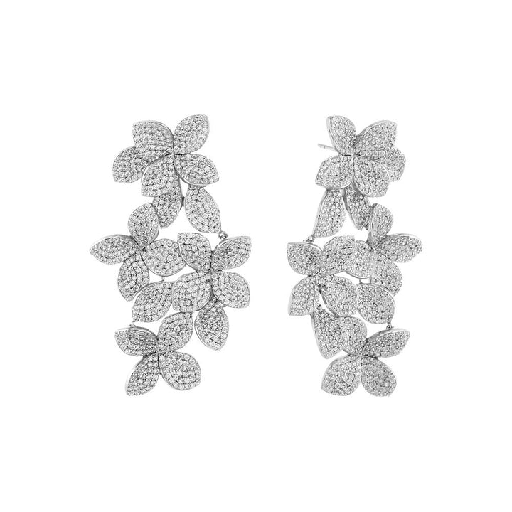 Silver Large Pavé Multi Flower Drop Stud Earring - Adina Eden's Jewels