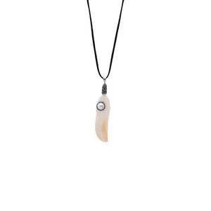 White Onyx CZ & Pearl Feather Charm Necklace - Adina Eden's Jewels