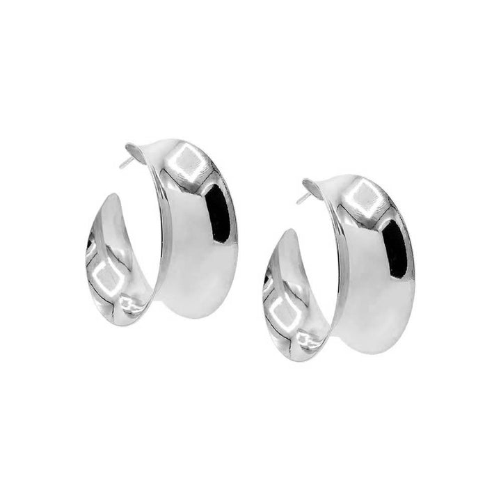 Silver / 30MM Solid Curved-In Open Hoop Earring - Adina Eden's Jewels