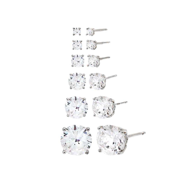 Silver / Combo 7 Days Of The Week Solitaire Earring Combo Set - Adina Eden's Jewels