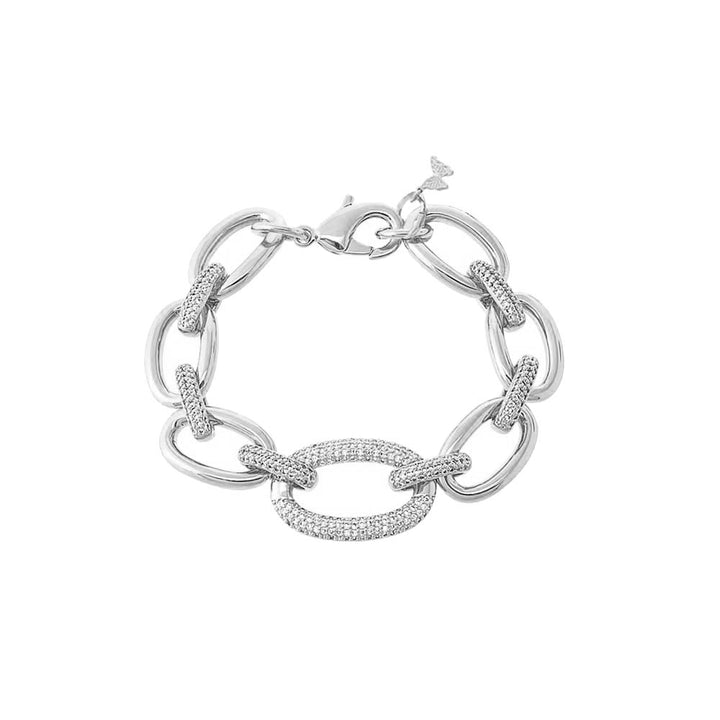 Silver Pavé Statement Oval Shape Bracelet - Adina Eden's Jewels