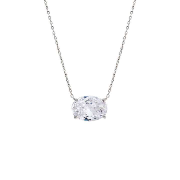 Silver CZ Oval Shape Pendant Necklace - Adina Eden's Jewels