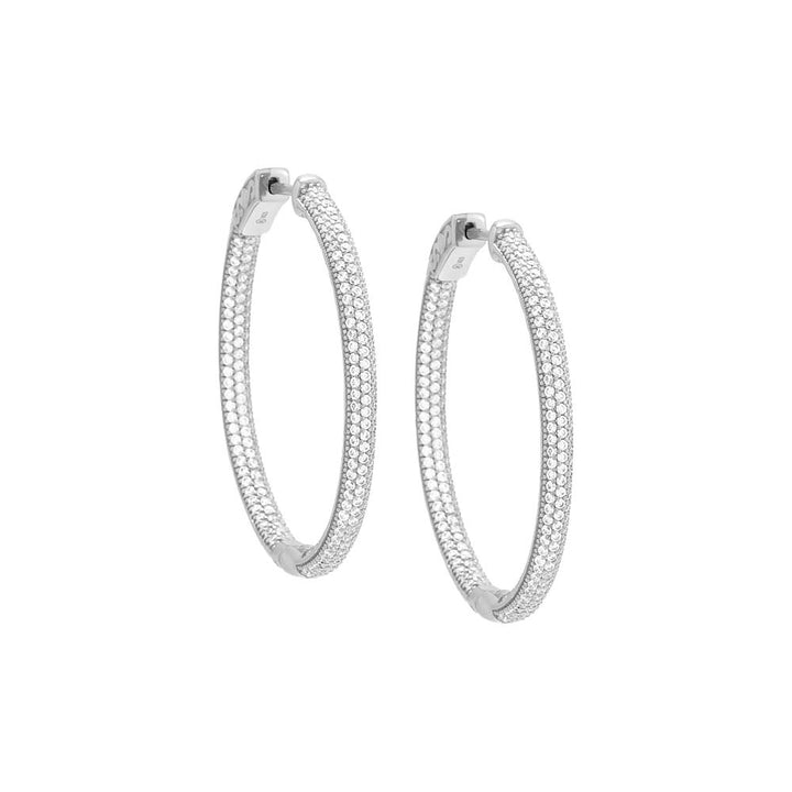 Silver / 40MM Pavé Oval Large Hoop Earring - Adina Eden's Jewels