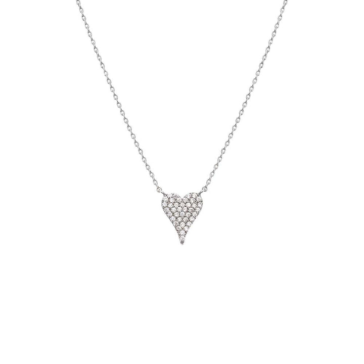 Silver / 13MM Pave CZ Elongated Heart Necklace - Adina Eden's Jewels