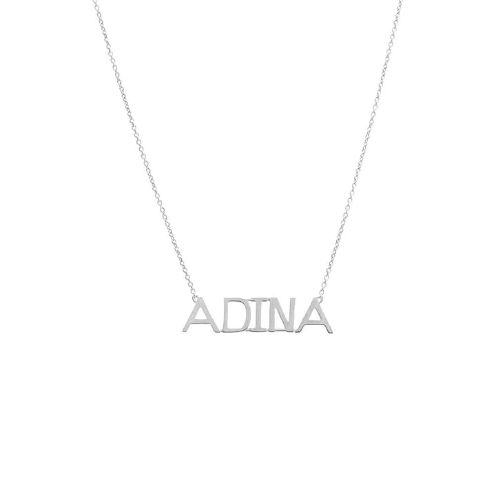 14K White Gold / 3 Solid Large Uppercase Block Nameplate Necklace 14K - Adina Eden's Jewels