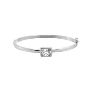 Silver Colored Emerald Shape Bezel Bangel - Adina Eden's Jewels