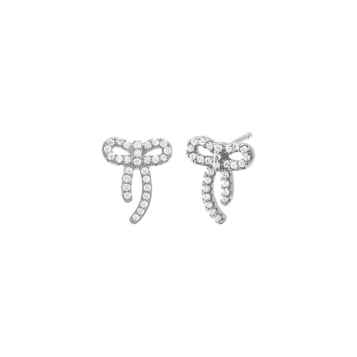 Silver Petite Pave Bow Tie Stud Earring - Adina Eden's Jewels