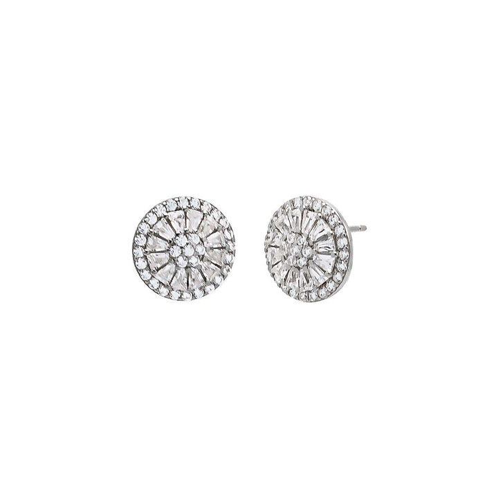 Silver Pave X Baguette Round Stud Earring - Adina Eden's Jewels