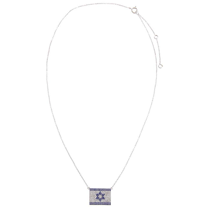  Diamond X Sapphie Blue Pave Flag Of Israel Necklace 14K - Adina Eden's Jewels