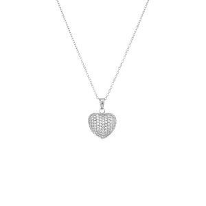 Silver Mini Pavé Puffy Heart Charm Necklace - Adina Eden's Jewels