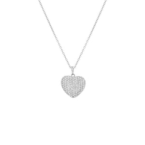 Silver Pavé 3D Heart Necklace - Adina Eden's Jewels