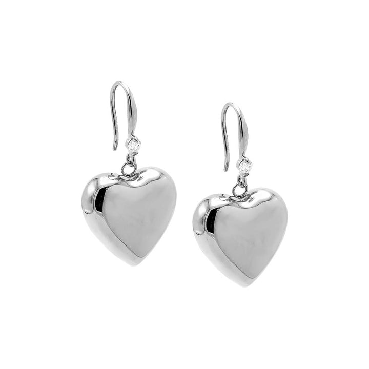 Silver CZ Puffy Heart Huggie Earring - Adina Eden's Jewels
