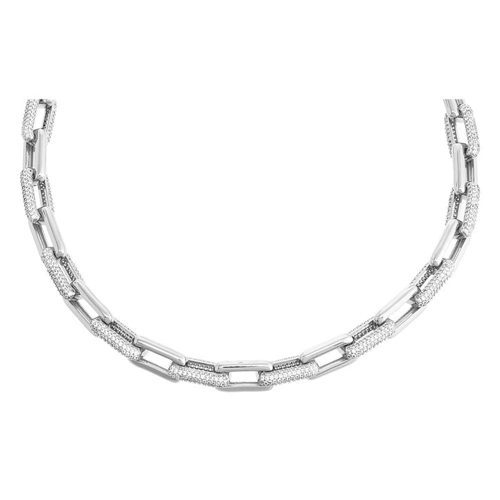 Silver Pave/Solid Chunky Paperclip Necklace - Adina Eden's Jewels