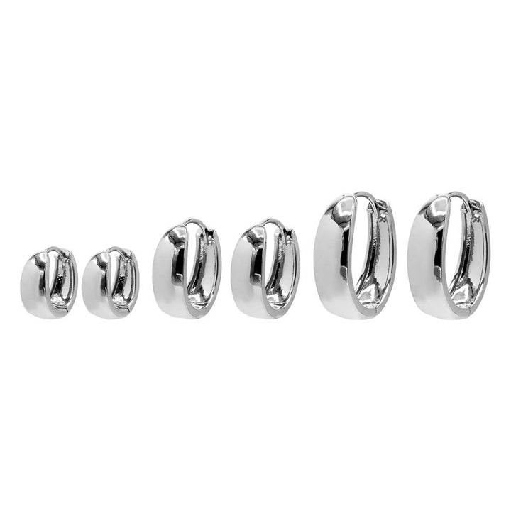 Silver Solid Wide Graduated Huggie Earring Combo Set - Adina Eden's Jewels