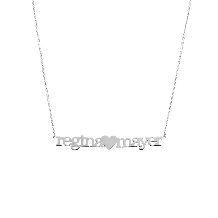 Silver Solid Lowercase Heart Double Name Necklace - Adina Eden's Jewels