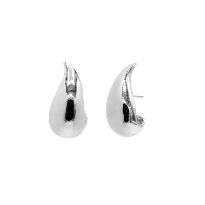 Silver / 25MM Solid Curved Teardrop Hoop Earring - Adina Eden's Jewels