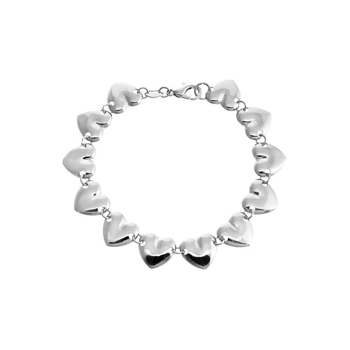 Silver Chunky Solid Hearts Bracelet - Adina Eden's Jewels