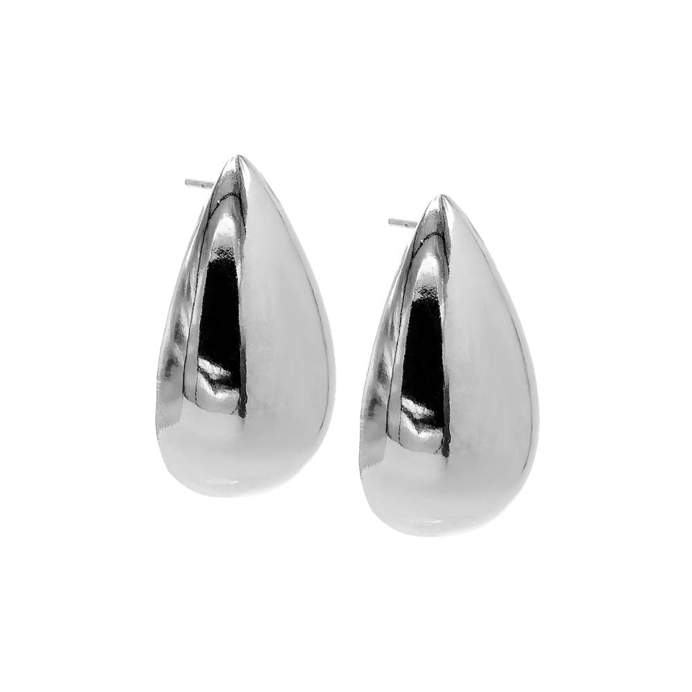 Silver / Pair Solid Chunky Teardrop Hoop Earring - Adina Eden's Jewels