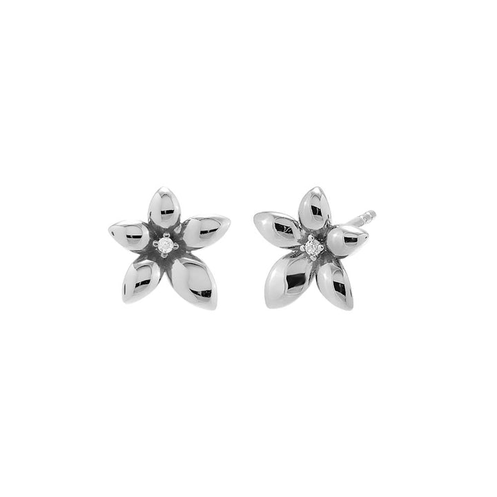 Silver CZ Five Leaf Flower Stud Earring - Adina Eden's Jewels