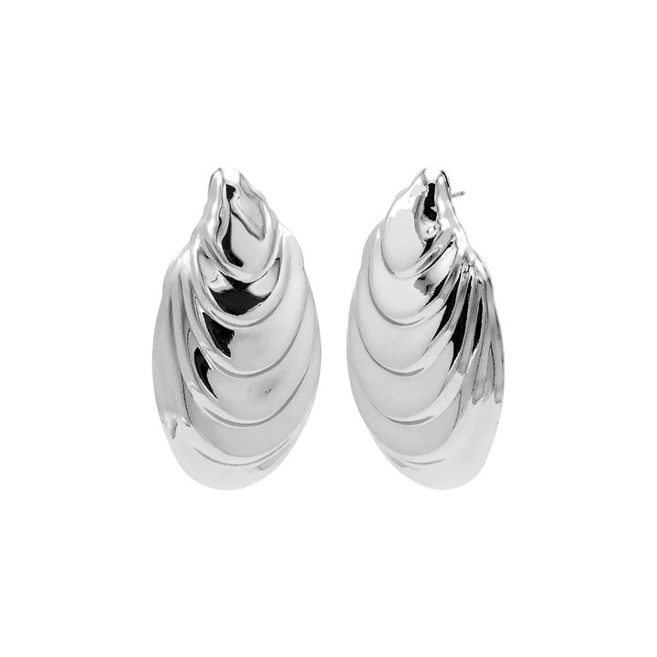 Silver Solid Shell Ridged Drop Stud Earring - Adina Eden's Jewels