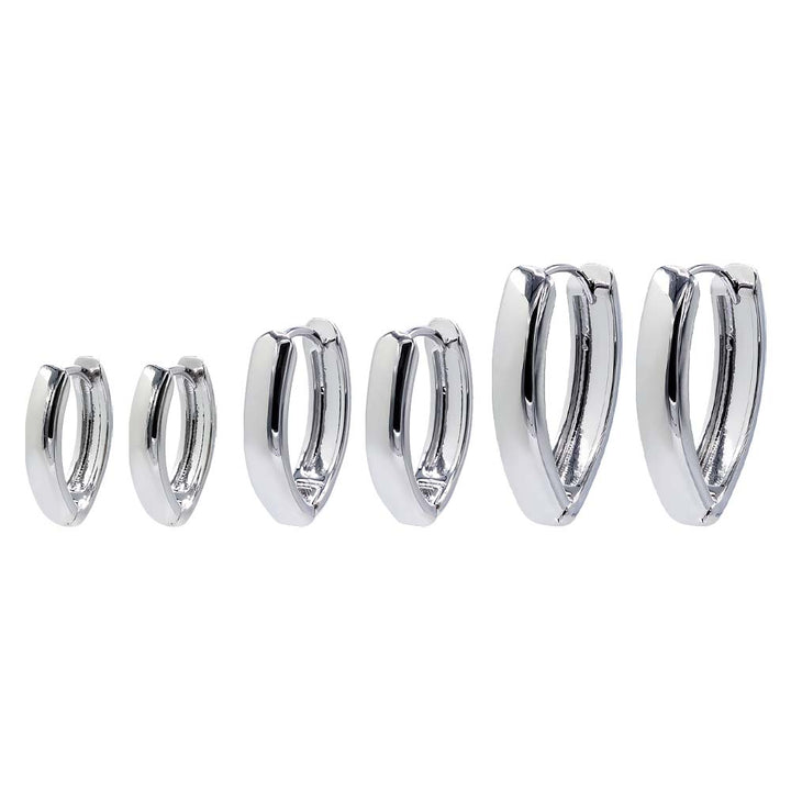 Silver Solid V Shape Wide Huggie Earring Combo Set - Adina Eden's Jewels