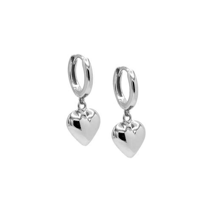 Silver Solid Puffy Heart Huggie Earring - Adina Eden's Jewels