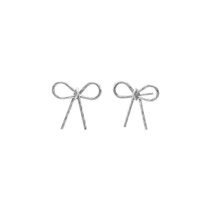 Silver Thin Rope Bow Tie Stud Earring - Adina Eden's Jewels