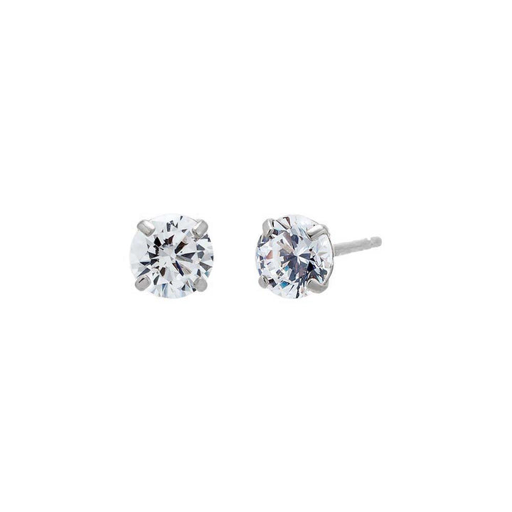 14K White Gold / 4 MM / Pair Solitaire Stud Earring 14K - Adina Eden's Jewels