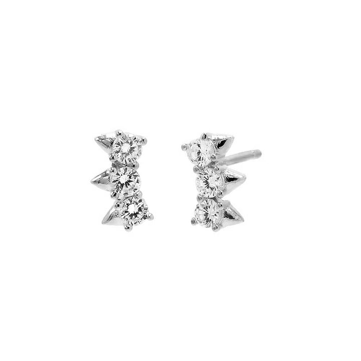 Silver / Pair Triple CZ Curved Spike Stud Earring - Adina Eden's Jewels