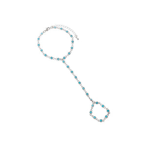 Turquoise Silver Turquoise Station Bezel Hand Chain Bracelet - Adina Eden's Jewels