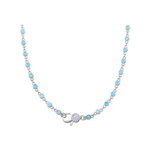 Turquoise Silver Turquoise Bezel Pave Clasp Tennis Link Chain Choker Necklace - Adina Eden's Jewels