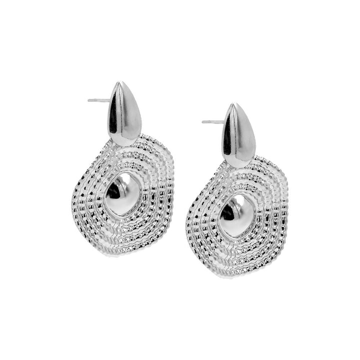 Silver / Pair Chunky Ridged Fancy Drop Stud Earring - Adina Eden's Jewels