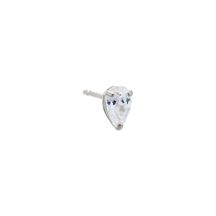 14K White Gold / Single CZ Pear Shape Stud Earring 14K - Adina Eden's Jewels
