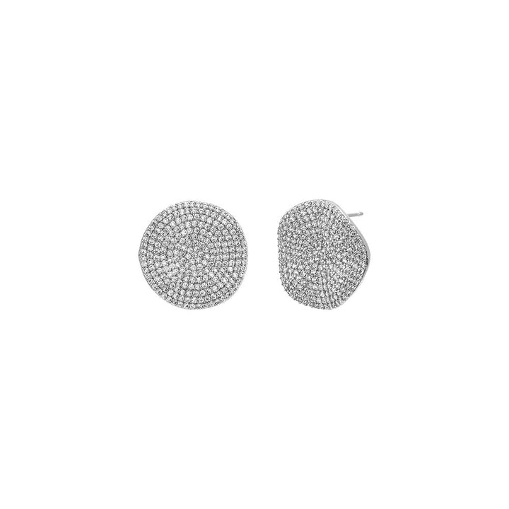 Silver Pave Indented Circle On The Ear Stud Earring - Adina Eden's Jewels