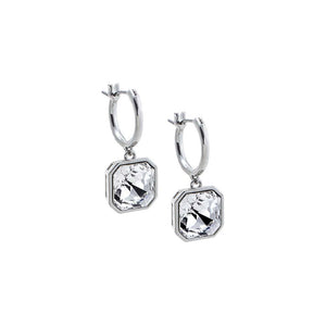 Silver CZ Sqaured Bezel Drop Huggie Earring - Adina Eden's Jewels