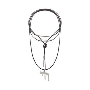 CZ Pave Shape Chai Suede Long Wrap Rope Pendant Necklace