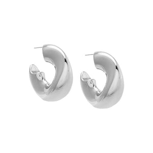 Silver Solid Wide Hollow Curved Hoop Earring - Adina Eden's Jewels